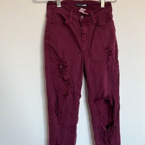 Fashion Nova sz 1 burgundy Distressed Jeans